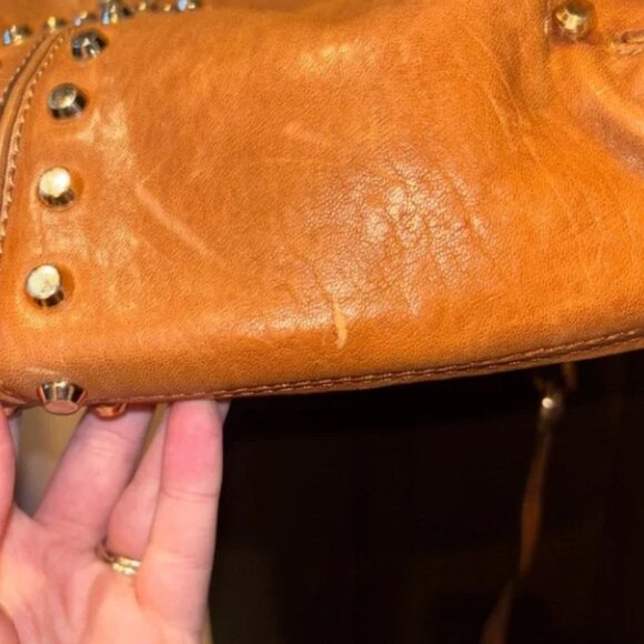 EUC Michael Kors Studded Brown Leather Hobo Bag - Picture 4 of 11